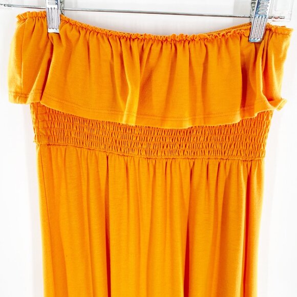 6 degrees Strapless Maxi Sundress Swimsuit Cover Size M Orange Ruffled - Picture 4 of 7
